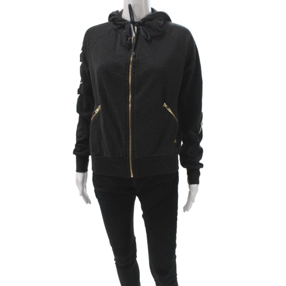 Aviator Nation Womens Full Zip Hoodie Black Turtleneck Drawstring Size XS